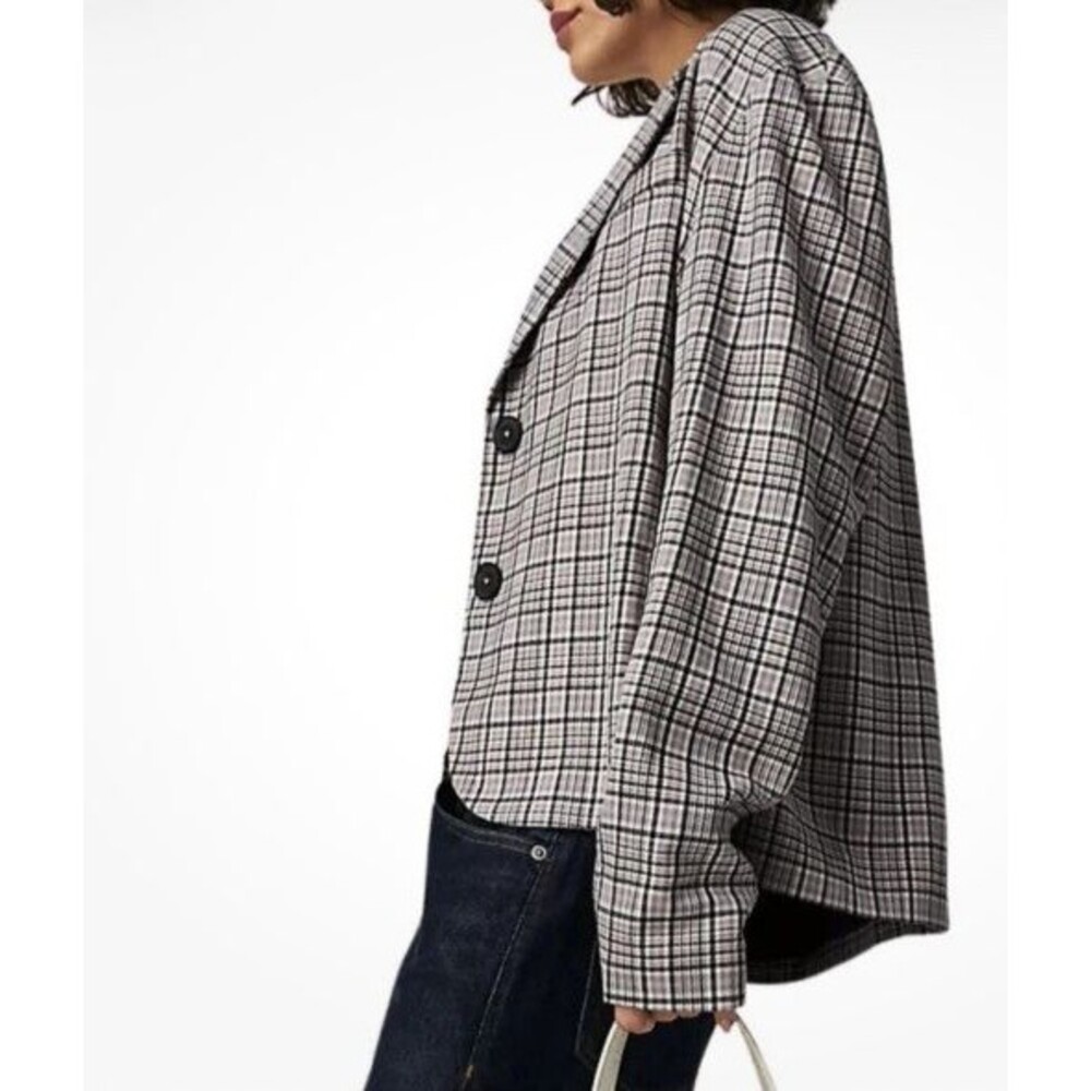FREE PEOPLE Cali Plaid Blazer In Dust Combo XL Oversized Preppy Capsule Wardrobe